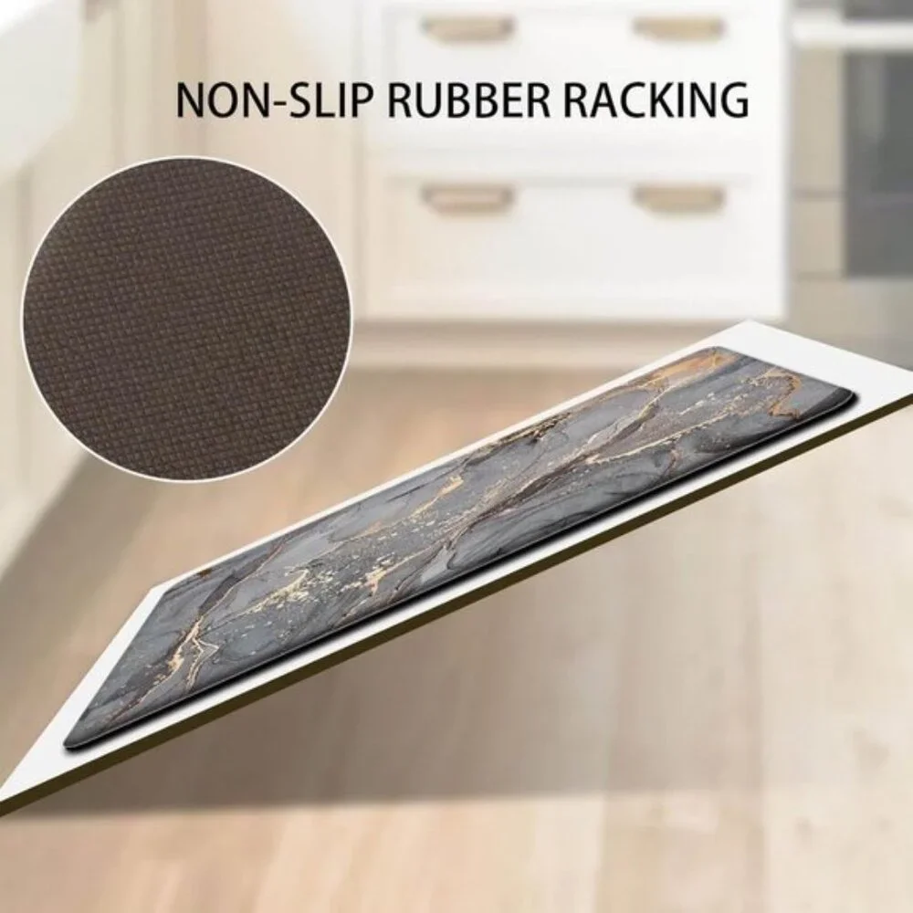New Set of 2 Grey Anti-Fatigue Non-Slip Cushioned Waterproof Memory Foam Rugs